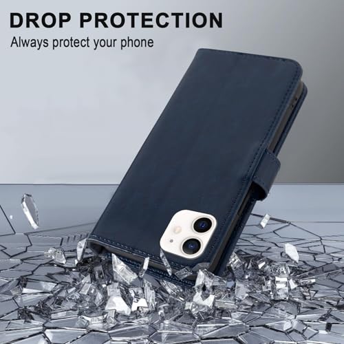 MONASAY Wallet Case Compatible for iPhone 12 mini 5G 5.4-inch,[Glass Screen Protector Included] [RFID Blocking] Flip Folio Leather Cell Phone Cover with Credit Card Holder, Blue - color: Blue