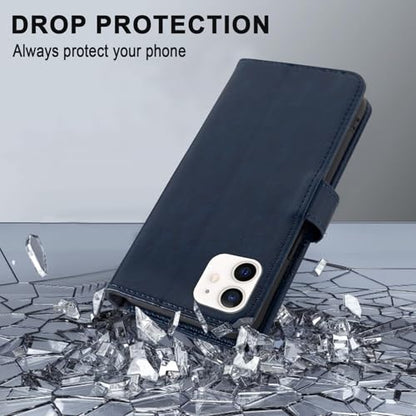 MONASAY Wallet Case Compatible for iPhone 12 mini 5G 5.4-inch,[Glass Screen Protector Included] [RFID Blocking] Flip Folio Leather Cell Phone Cover with Credit Card Holder, Blue - color: Blue