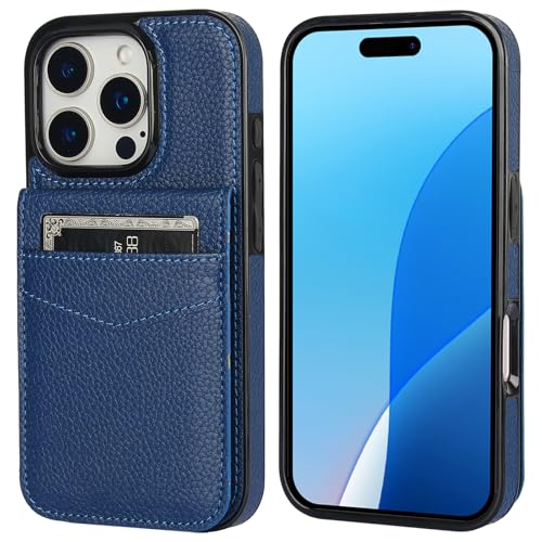 KIHUWEY for iPhone 16 Pro Wallet Case Card Holder Kickstand, Lichee Blue | Credit Card Slots, PU Leather, Kickstand, Magnetic, Flip Heavy Duty Protection Cover for Men and Women - color: Lichee Blue