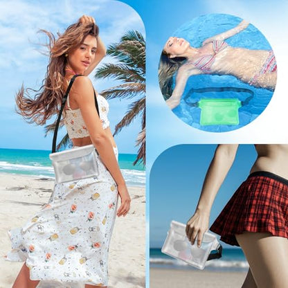 Waterproof Bag Fanny Packs for Women, Floating Beach Bags 2PCS | Floating, ideal for Beach, Boating & Kayaking&Fishing&Diving, Durable Material, Phone & Passport Pouch - color: Green & Clear