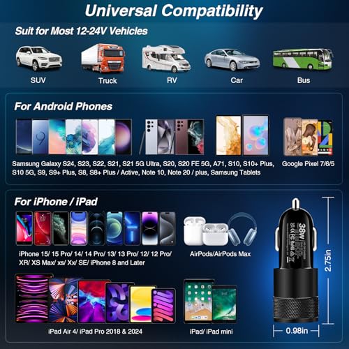 USB C Car Charger, 2 Pack 38W Dual Ports USB-C & USB-A Car Charger Adapter - color: 2-Pack