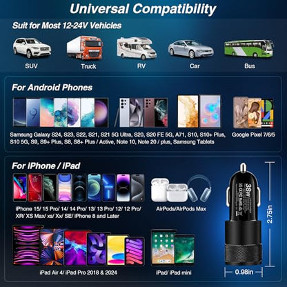 USB C Car Charger, 2 Pack 38W Dual Ports USB-C & USB-A Car Charger Adapter - color: 2-Pack