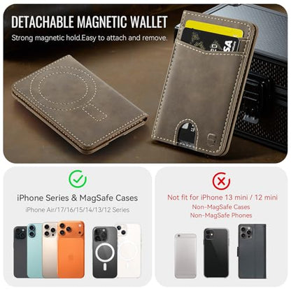 Strapurs Strong Magnetic Wallet Card Holder for MagSafe Phones and Cases, Slim PU Leather Detachable Phone Wallet with 6 Card Slots RFID Blocking for iPhone 17/16/15/14/13/12/Pro/Max/Plus – Brown - color: Brown