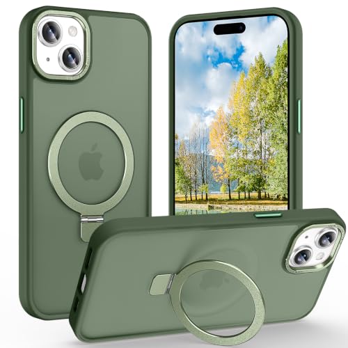 Magnetic for iPhone 15 Case with Ring Stand, Midnight Green | Invisible Magnetic Kickstand, 10FT Drop Protection Shockproof, Velvety Touch, Slim Translucent Matte Back - color: Midnight Green, size: Iphone 15 6.1 inches