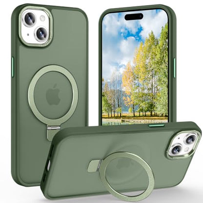 Magnetic for iPhone 15 Plus Case with Ring Stand, Midnight Green | Invisible Magnetic Kickstand, 10FT Drop Protection Shockproof, Velvety Touch, Slim Translucent Matte Back - color: Midnight Green, size: Iphone 15 Plus 6.7 inches