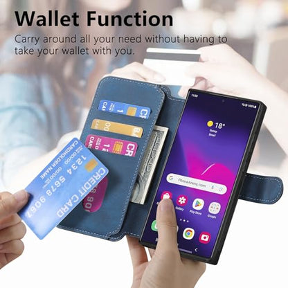 2 in 1 Detachable Wallet Case for Samsung Galaxy S22 Ultra CMG Blue | PU Leather Magnetic Flip Folio Case with RFID Blocking Card Holder, Credit Card Slots Kickstand, Shockproof Protective Cover - color: Blue, size: Samsung Galaxy S22 Ultra