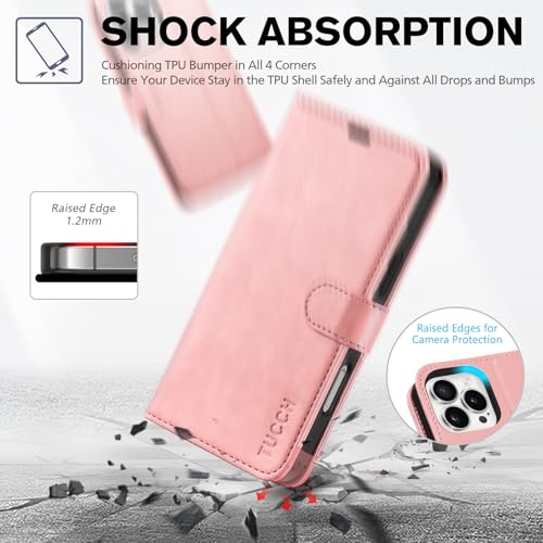 TUCCH Case Wallet for iPhone 16 Pro Max, RFID Blocking Folio, Rose Gold | 4 Card Holders, Kickstand, PU Leather, Magnetic Closure, Shockproof TPU Shell, Protective Flip Cover - color: Rose Gold