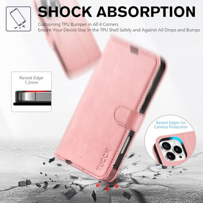 TUCCH Case Wallet for iPhone 16 Pro Max, RFID Blocking Folio, Rose Gold | 4 Card Holders, Kickstand, PU Leather, Magnetic Closure, Shockproof TPU Shell, Protective Flip Cover - color: Rose Gold