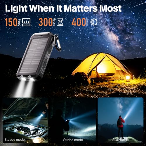 Solar Power Bank 38800mAh Portable Charger for iPhone18/17/16, Samsung - color: Black