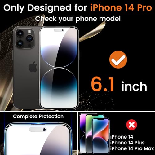 Lesakit 3+3 Pack Privacy Screen Protector for iPhone 14 Pro 6.1-Inch with 3 Pack Camera Lens Protector, Anti Spy Tempered Glass Film 9H Hardness Bubble Free Case Friendly - size: IPhone 14 Pro