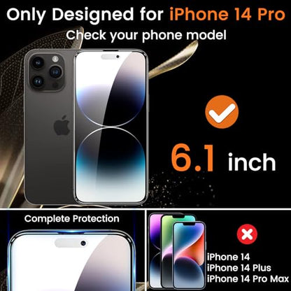 Lesakit 3+3 Pack Privacy Screen Protector for iPhone 14 Pro 6.1-Inch with 3 Pack Camera Lens Protector, Anti Spy Tempered Glass Film 9H Hardness Bubble Free Case Friendly - size: IPhone 14 Pro