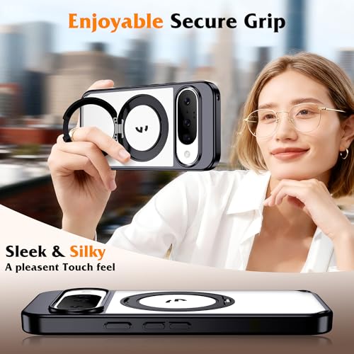 Compatible with Clear Google Pixel 9 Case & Pixel 9 Pro Case 6.3'' with 360° Magnetic Ring Stand [Plating Phone Cases],Black - color: Black, size: Pixel 9 & Pixel 9 Pro