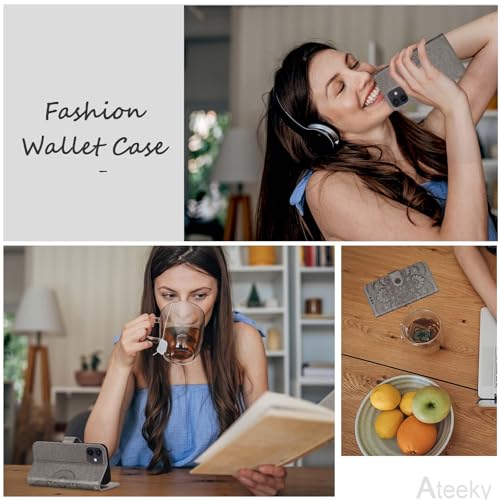 Wallet Case for iPhone 12 and iPhone 12 Pro,[RFID Blocking] 3 Card Holder Stand with Credit Card Slot PU Leather Magnetic Protective Flip Cover for iPhone 12/12 Pro(Grey) - color: Grey