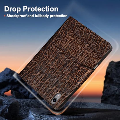 Gexmil Premium Leather Case for iPad mini 7 (A17 Pro) 2024 / iPad mini 6 Generation 2021 8.3 Inch,Pencil Holder, Magnetic Closure,Shockproof Cowhide Cover,Adjustable Stand,Buffalo Brown - color: Buffalo Brown