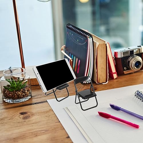 STOBOK 12Pcs Mini Folding Chair Phone Stand, Black Foldable Cell Phone Holder for Desk, Hands-Free Portable Desktop Stand Cute Decor for Smartphone & Tablet (Pack of 2) - size: 12.5 x 6.5 x 5.4 cm (1:12 Scale) (Pack of 2)