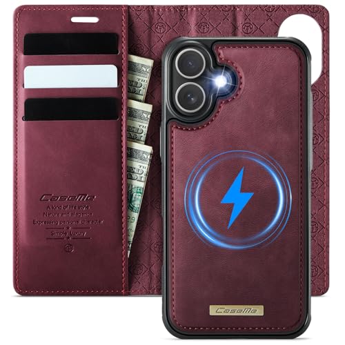 Kowauri Case for iPhone 17, PU Leather Wallet Flip Case with Card Holder RFID Blocking, Magnetic Detachable Shockproof Phone Cover Wireless Charging Compatible for iPhone 17 (6.3 inch), Red - color: Red