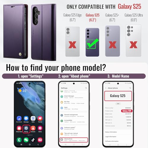 for Samsung Galaxy S25 5G 2in1 Detachable Wallet Case, Purple | Compatible with Magsafe, Magnetic, RFID Blocking Card Holder, Shockproof, Kickstand, Wireless Charging, PU Leather Flip Cover - color: Fashion Purple, size: Galaxy S25 - 6.2"