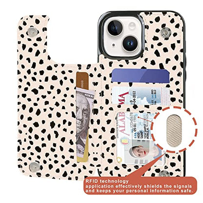 uCOLOR for iPhone 13/14 Wallet Case with Card Holder | PU Leather RFID Blocking for Women Men Magnetic Clasp Kickstand, Almond Latte Polka Dot - color: Almond Latte Polka Dot