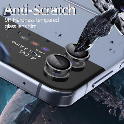 1 Pack Camera Lens Frame for Samsung Galaxy Z Flip 4/Z Flip 5, 9H Glass Screen Protector Anti-Scratch, Tempered Glass Metal Individual Camera Cover Accessories, Black - size: for Galaxy Z Flip 4/Z Flip 5
