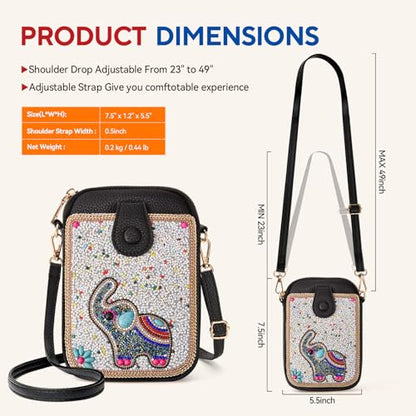 Women's Small Crossbody Cell Phone Bag, Boho Colorful Beaded Purse Wallet with Handmade Cute Patterns - color: Elephant-white