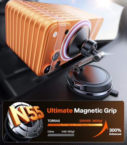 TORRAS 2026 Vacuum for Magsafe Car Mount【98+LBS Strongest Suction & Ultra Magnet】 Magnetic Phone Holders for Your Car, 360° Adjustable Car Phone Holder Mount for iPhone 17 Pro Max 16 15 14 13 12