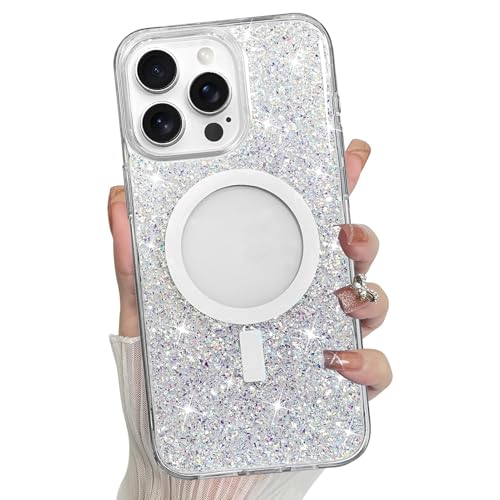 Bonoma for iPhone 13 Pro Case Bling Glitter Crystal -Glitter Crystal | Sparkly Back, Magnetic Support for MagSafe Shockproof, and Clear High-Duty Protection for Girls Women - color: Glitter Crystal, size: iphone 13 pro