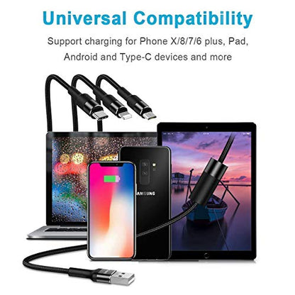 USAMS [2 Pack] Multi Charging Cable, 5FT 3 in 1 Nylon Braided USB Multiple Charger Fast Charging Cord Compatible with Most Smart Phones & Pads