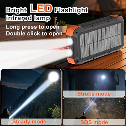 Solar Power Bank 49800mAh, 15W 3-in-1 Wireless Charger, 25W Fast Charging USB C Portable Charger, Solar & Hand Crank External Battery with LED Flashlight for Camping Outdoor Emergency iPhone Android