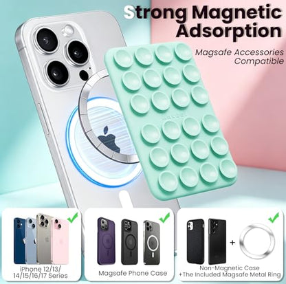 Anteel 2026 Upgraded Magnetic Suction Phone Grip for MagSafe Case, Suction Cup Phone Mount, Durable Magnet Silicone Portable Mount Stand for iPhone 12 to 17 Series, Hands-Free Video/Selfie (Black) - color: Black