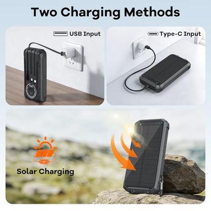 Solar Charger Power Bank 20000mAh, Portable Wireless Charger for Phone