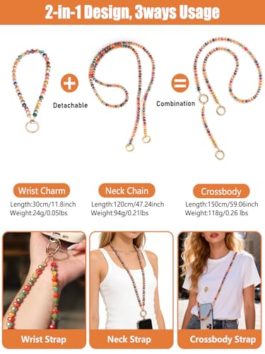 2Pcs Phone Crossbody Lanyard and Wrist Strap, Universal Cell Phone Lanyard Strap with 2Tether Tab - color: G