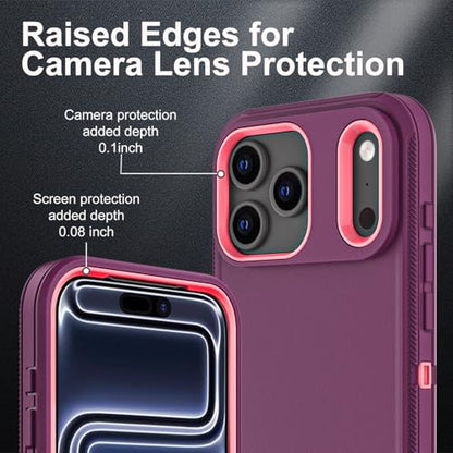 YKHJKLEC for iPhone 17 Pro Case, Military Grade 3 in 1 Heavy Duty Shockproof/Drop Proof/Dust Proof Case with 2Pcs Tempered Glass Screen Protector (Purple/Pink) - color: Purple/Pink