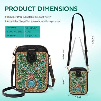 Women's Small Crossbody Cell Phone Bag, Boho Colorful Beaded Purse Wallet with Handmade Cute Patterns - color: Pattern 2