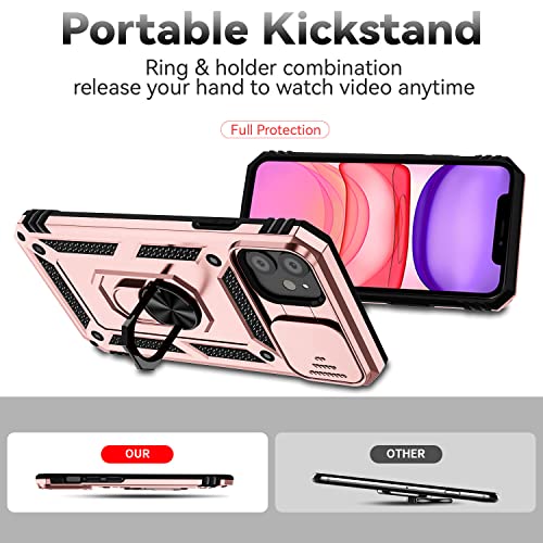 for iPhone 11 Case,with Screen Protectors and Camera Cover,[Military Grade] 16ft.Drop Tested Cover with Magnetic Kickstand Protective Case for iPhone 11 6.1 inch, Rose Gold - color: Rose Gold