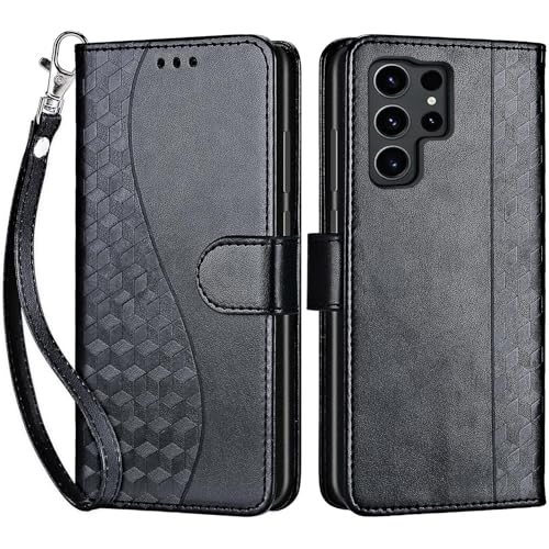 for Samsung Galaxy S24 Ultra Wallet case, Black | 3 Card Holders, Kickstand, Shockproof TPU Shell, PU Leather, Magnetic Closure, Protective Flip Folio Cover, Women - color: 3