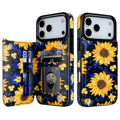 HAOPINSH Wallet Case with Card Holder for iPhone 17 Pro Max, Blooming Sunflowers Back Flip Folio PU Leather Kickstand Card Slots Case for Women Girls Shockproof Cover 6.9" - color: Blooming Sunflowers