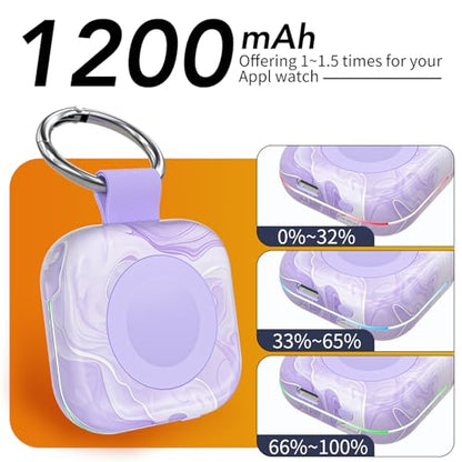 HUOTO Portable Wireless Charger for Apple Watch Magnetic iwatch Charger 1200mah Power Bank Camping Travel Essentials Watch Charger for Series 11/10/9/8/7/6/Se/5/4/3/2/1/Ultra/Ultra 2/Ultra 3 - color: Night Purple