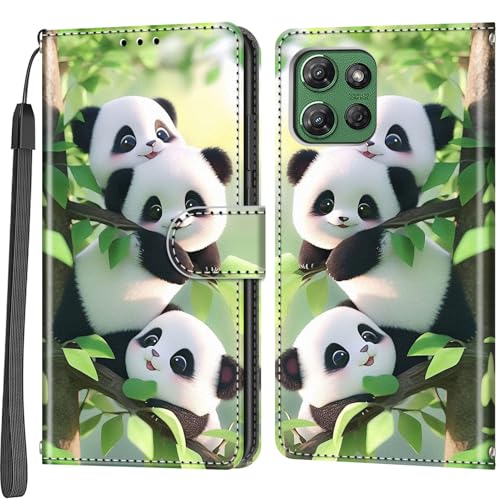 Case Wallet for Motorola Moto G Power 2025/2026, Panda | Kickstand, 3 Card Holder, Shockproof TPU Interior Shell, PU Leather, Magnetic Flip Cover, Lanyard Strap - color: Pic:08