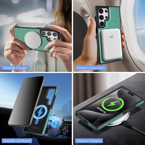 SkyEagle Compatible with Magsafe 2 in 1 Detachable Samsung Galaxy S24 Ultra Wallet Case with Card Holder Women Men Magnetic PU Leather Phone Case RFID Blocking Flip Kickstand Credit Slots,Blue Green - color: Blue Green, size: Samsung Galaxy S24 Ultra 6.8"