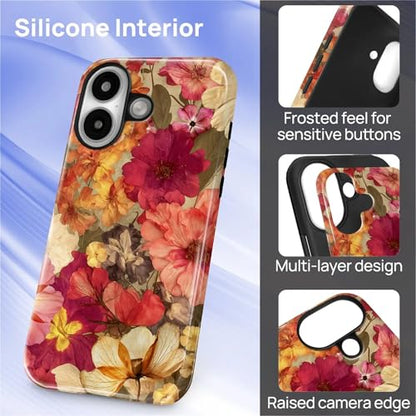Case for iPhone 16 Plus, Shockproof Hybrid Protective Phone Case, Dual-Layer Drop Protection Anti-Scratch, Pressed Flower - color: Pressed Flower, size: iPhone 16 Plus