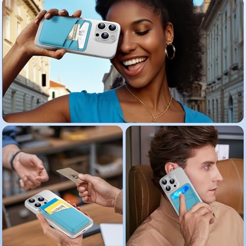 SHANSHUI Cell Phone Wallet, Ultra Slim Leather Adhesive Card Holder for Phone Case Compatible with iPhone, Most Smartphones -2 Pack White Blue - color: White + Blue