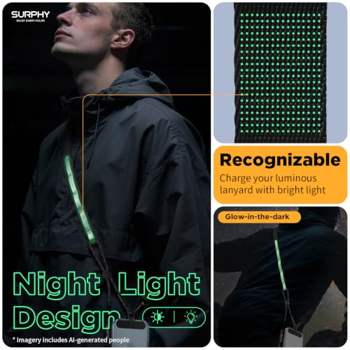 SURPHY Phone Lanyard Crossbody, Phone Strap with Light-Activated Strap - color: Black