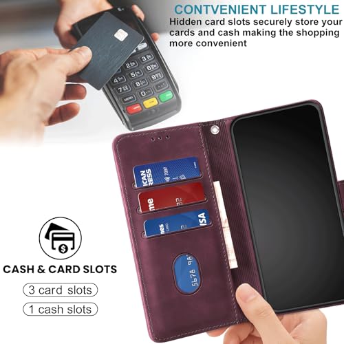 Case Wallet for Motorola Moto G Power 2025/ G Power 2026, Burgundy | RFID Blocking, 3 Card Holder Stand, Shockproof TPU Shell, PU Leather Magnetic Closure, 6.8-inch - color: Burgundy
