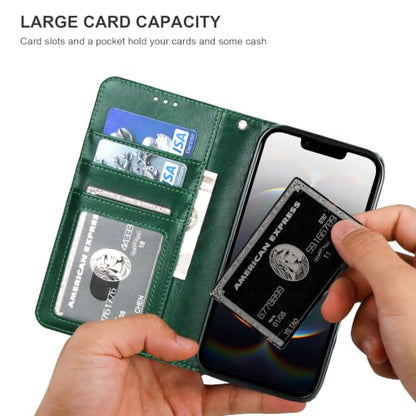 Bocasal Detachable Wallet Case Card Holder for iPhone 17e/16e, Green | RFID Blocking Kickstand Card Slots Holder PU Leather Magnetic Shockproof Wrist Strap Removable Flip Protective Cover 6.1 inch - color: Green