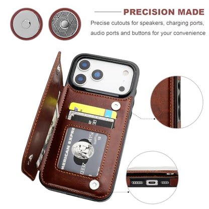 ONETOP for iPhone 17 Pro Max Wallet Case with Credit Card Holder,Brown | Kickstand,ID/Cash Holder,Case Wallet with Card Slots,Double Magnetic Clasp,Durable PU Leather Shockproof Cover for Women Men - color: Brown