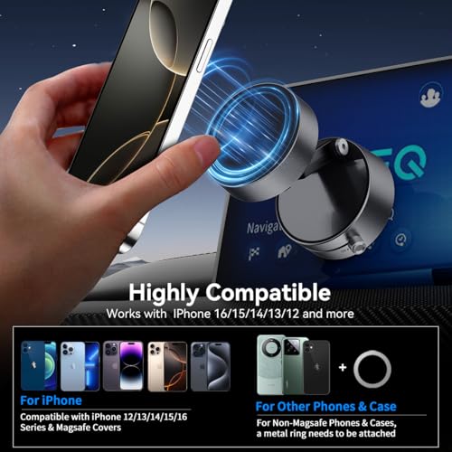 XO Simple is Beauty Upgrated Vacuum Suction Magnetic Phone Holder, Retractable Strong Suction Cup Magnetic Hands-Free Car Cellphone Mount Foldable Car Phone Stand for Car/Mirror/Gym(Not Charge Phone) - color: Space grey
