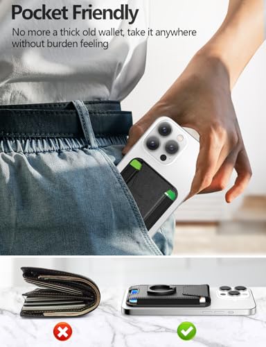 for Magsafe Wallet with Grip, 6-Card Holder; Stronger Magnetic Phone Wallet - color: Midnight Black
