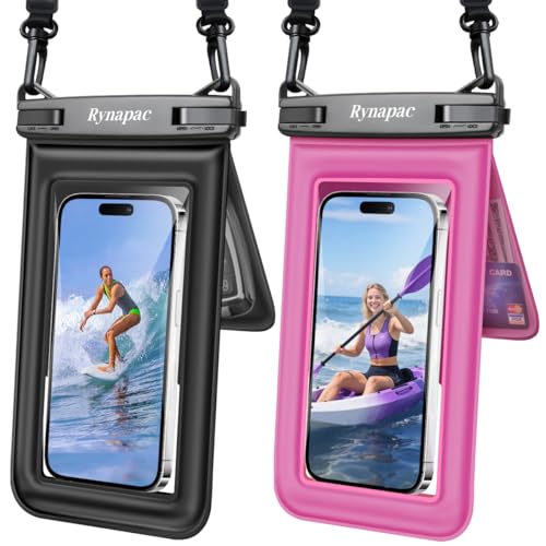 [Up to 8.5''] Waterproof Phone Pouch Floating 2 Pack, IPX8 Double Space Waterproof Phone Case with Lanyard for iPhone 17 16 15 Pro Max, Galaxy S26 Ultra, Cellphone Dry Bag Beach Cruise Ship Essentials - color: Black & Rose Red