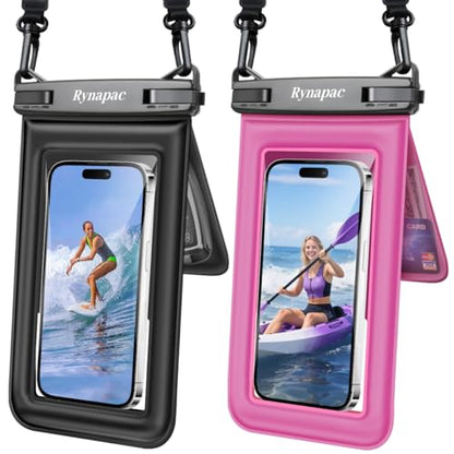 [Up to 8.5''] Waterproof Phone Pouch Floating 2 Pack, IPX8 Double Space Waterproof Phone Case with Lanyard for iPhone 17 16 15 Pro Max, Galaxy S26 Ultra, Cellphone Dry Bag Beach Cruise Ship Essentials - color: Black & Rose Red