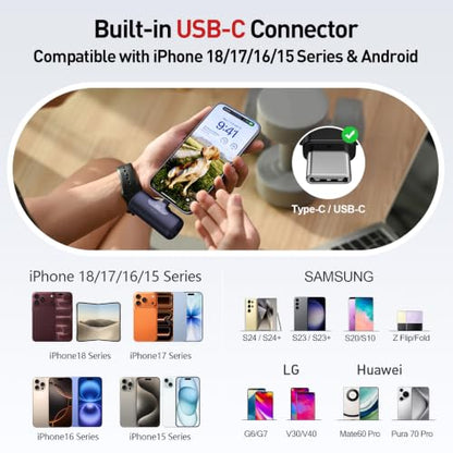iWALK Portable Charger 5500mAh Next-Gen Small Power Bank 22.5W Fast Charging Battery USB-C Portable Phone Charger for iPhone 18/17/16/15 17 Plus 17 Pro Max iPad, Samsung Galaxy S25 S24 Android, Black - color: Black